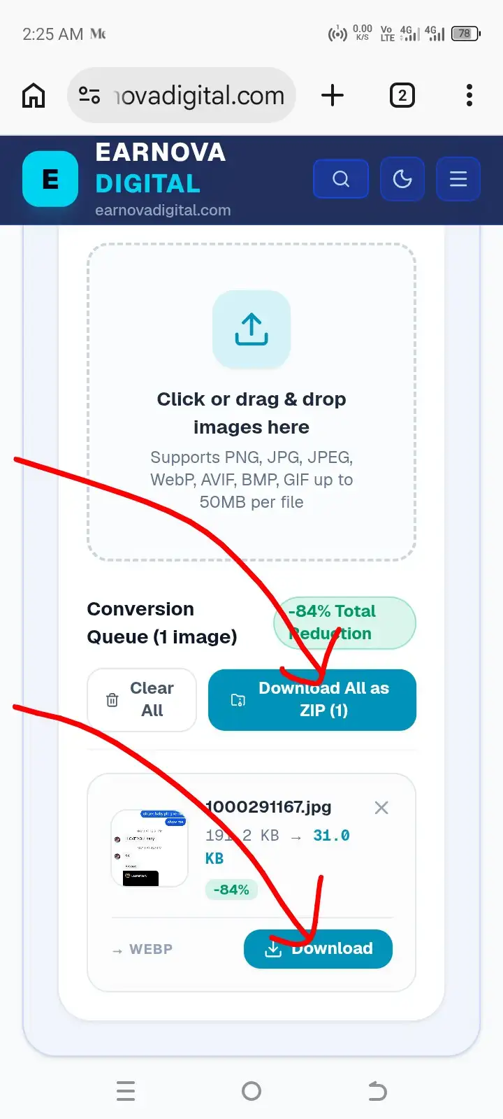 Step 3: Download optimized WebP image with reduced file size